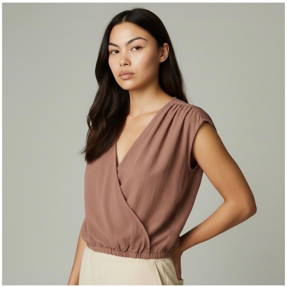 REVOLVE Mauve Wrap-Front Cap Sleeve Blouse